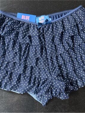 Women’s Navy Polka Dot Ruffle Shorts